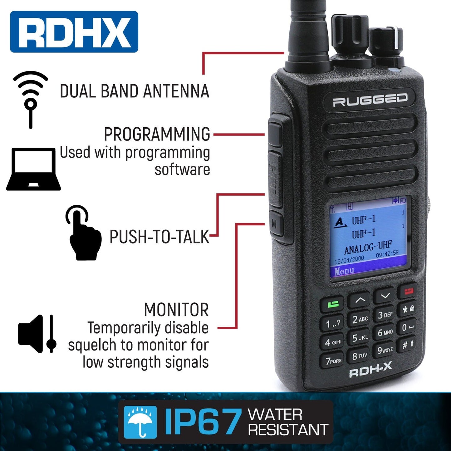 Rugged Radios Rugged RDH-X Waterproof Business Band Handheld - Digital and Analog