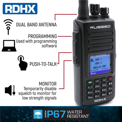 Rugged Radios Rugged RDH-X Waterproof Business Band Handheld - Digital and Analog